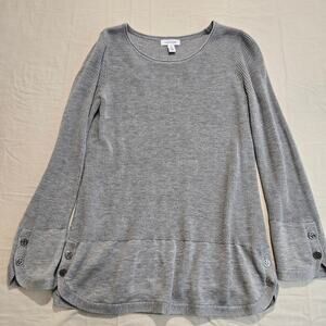 Calvin Klein Gray Long Sleeve Tunic Sweater Top CK Button Details Size S